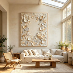 Botanical Elegance 3D Floral Texture Art – Hand-Painted Relief Flowers (Vertical Wall Decor)