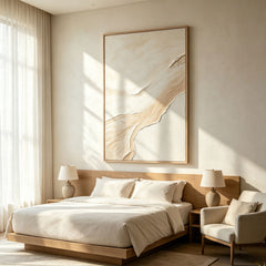 Minimalist Cream & Beige 3D Texture Art – Hand-Painted Abstract Flowing Dunes (Vertical Wall Decor)