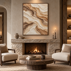 Grounded Waves: Heavy Impasto 3D Textured Desert Landscape in Warm Brown and Beige – Wabi-Sabi Minimalist Organic Wall Decor TEXVAS | Textured Canvas Art