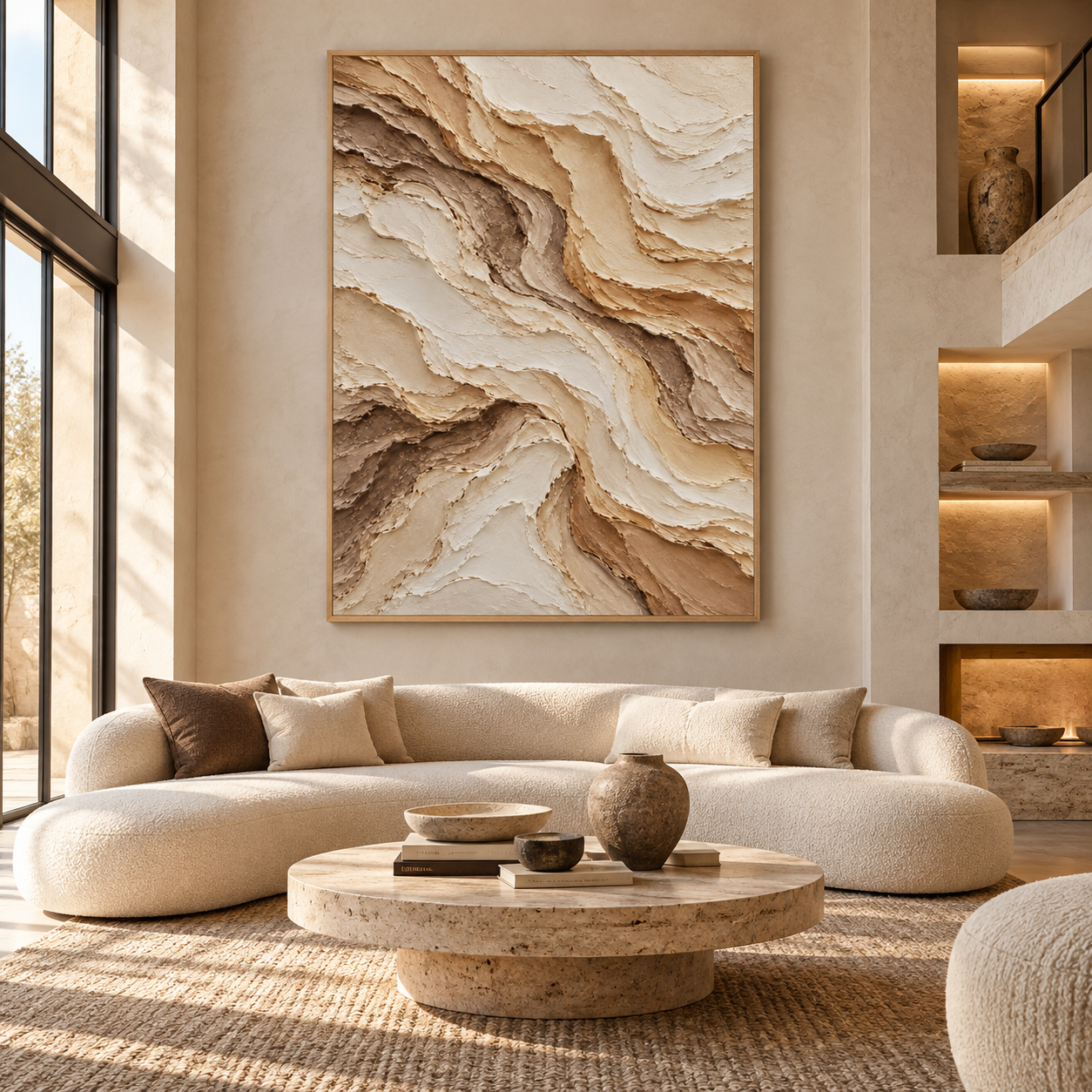 Grounded Waves: Heavy Impasto 3D Textured Desert Landscape in Warm Brown and Beige – Wabi-Sabi Minimalist Organic Wall Decor TEXVAS | Textured Canvas Art