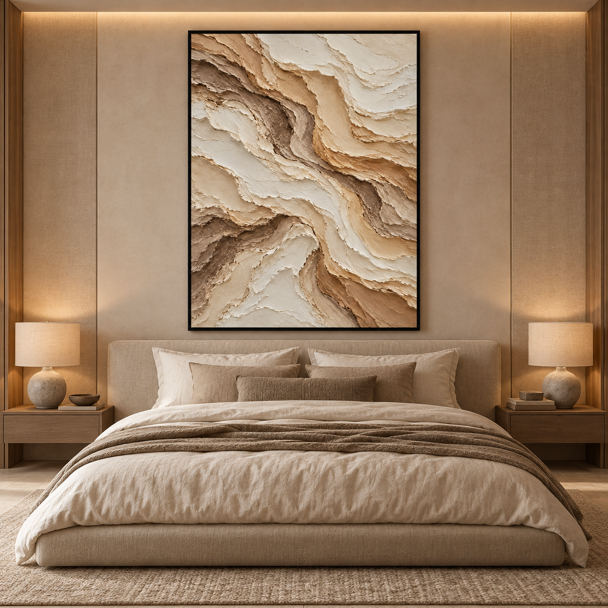 Grounded Waves: Heavy Impasto 3D Textured Desert Landscape in Warm Brown and Beige – Wabi-Sabi Minimalist Organic Wall Decor TEXVAS | Textured Canvas Art