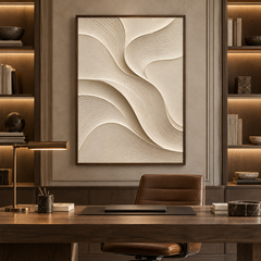 Large Vertical 3D Textured Minimalist Canvas Wall Art – Hand-Painted Cream & Beige Waves Plaster Oil Painting, Modern Wabi-Sabi Sand Dune Combed Impasto Artwork for Entryway & Bedroom Decor TEXVAS | Textured Canvas Art