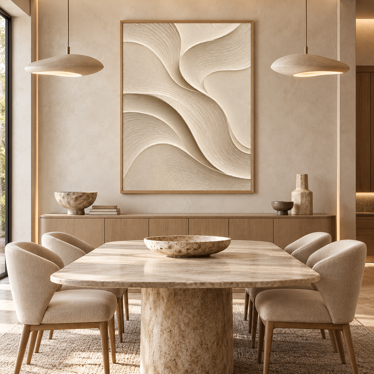 Large Vertical 3D Textured Minimalist Canvas Wall Art – Hand-Painted Cream & Beige Waves Plaster Oil Painting, Modern Wabi-Sabi Sand Dune Combed Impasto Artwork for Entryway & Bedroom Decor TEXVAS | Textured Canvas Art
