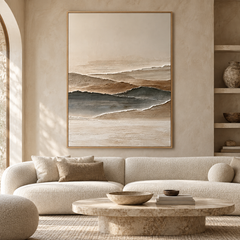 Minimalist Mountain Horizon 3D Textured Wall Art – Earthy Beige & Slate Grey Impasto Canvas Painting for Living Room, Wabi-Sabi Landscape Wall Decor TEXVAS | Textured Canvas Art