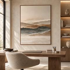 Minimalist Mountain Horizon 3D Textured Wall Art – Earthy Beige & Slate Grey Impasto Canvas Painting for Living Room, Wabi-Sabi Landscape Wall Decor TEXVAS | Textured Canvas Art
