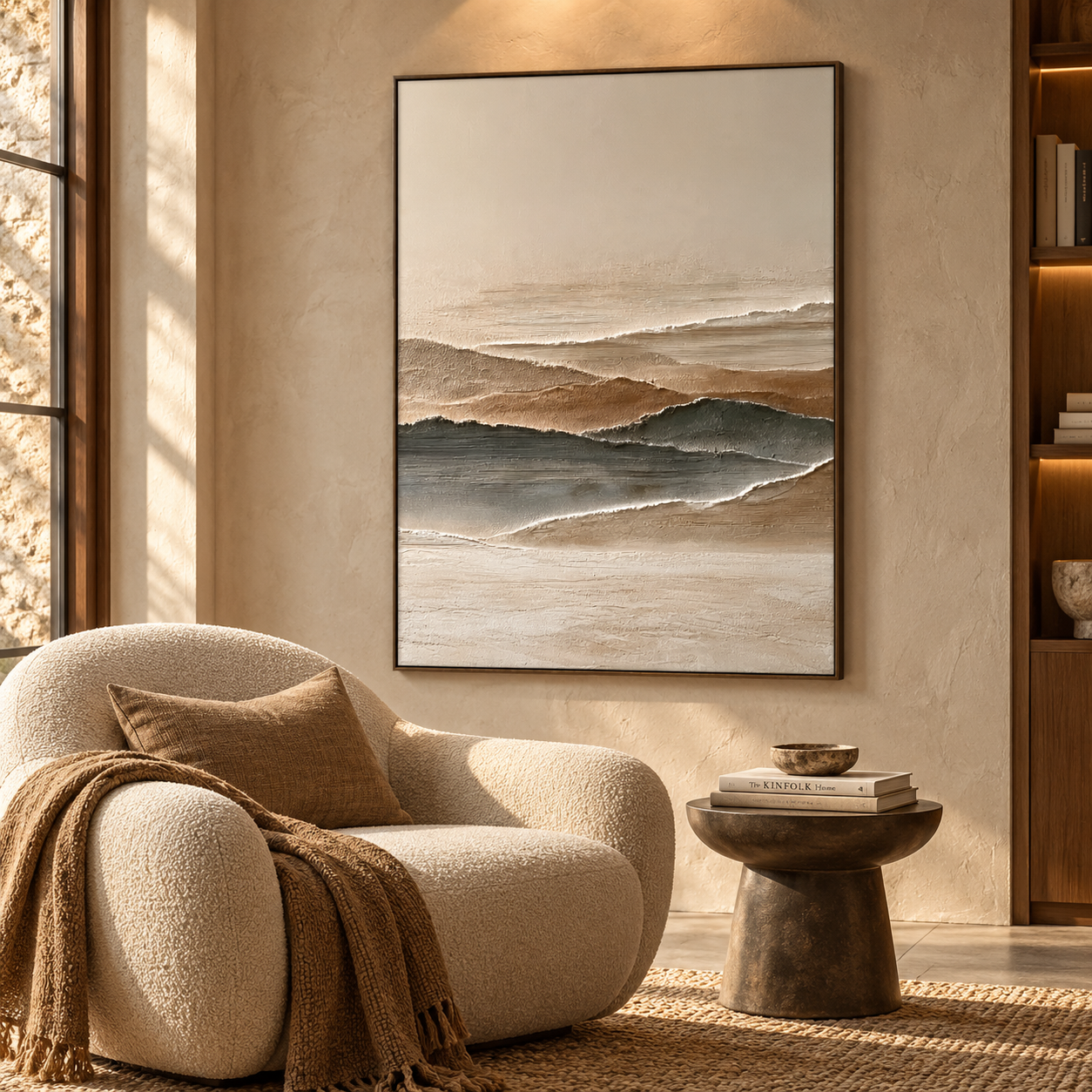Minimalist Mountain Horizon 3D Textured Wall Art – Earthy Beige & Slate Grey Impasto Canvas Painting for Living Room, Wabi-Sabi Landscape Wall Decor TEXVAS | Textured Canvas Art