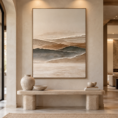 Minimalist Mountain Horizon 3D Textured Wall Art – Earthy Beige & Slate Grey Impasto Canvas Painting for Living Room, Wabi-Sabi Landscape Wall Decor TEXVAS | Textured Canvas Art