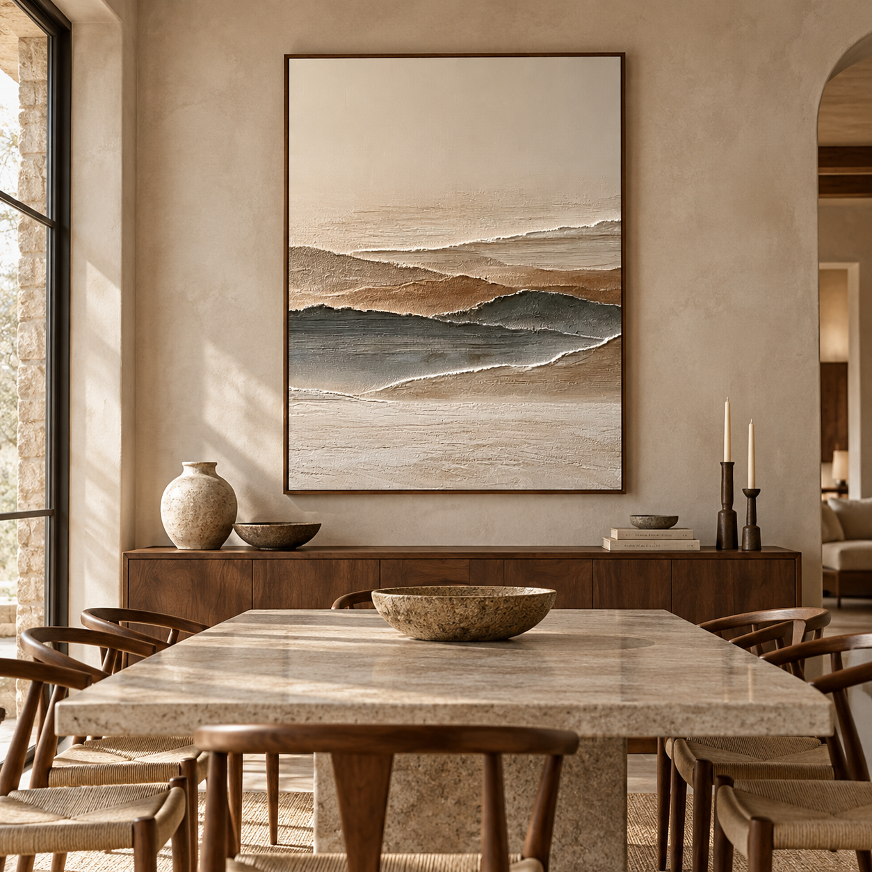Minimalist Mountain Horizon 3D Textured Wall Art – Earthy Beige & Slate Grey Impasto Canvas Painting for Living Room, Wabi-Sabi Landscape Wall Decor TEXVAS | Textured Canvas Art