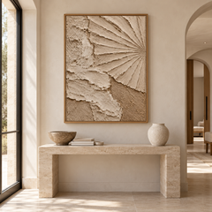 Sculptural Radial Fan & Sand Dune 3D Textured Wall Art – Warm Beige & Taupe Impasto Canvas Art for Living Room, Minimalist Wabi-Sabi Wall Decor TEXVAS | Textured Canvas Art