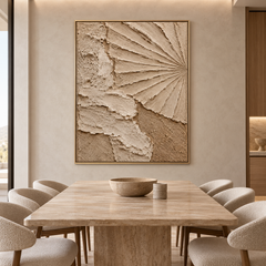 Sculptural Radial Fan & Sand Dune 3D Textured Wall Art – Warm Beige & Taupe Impasto Canvas Art for Living Room, Minimalist Wabi-Sabi Wall Decor TEXVAS | Textured Canvas Art