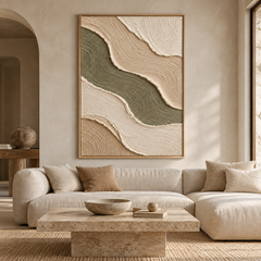 Wavy Sage Green & Beige Sand River 3D Textured Wall Art – Abstract Fluted Wave Impasto Canvas Art for Living Room, Modern Wabi-Sabi Wall Decor TEXVAS | Textured Canvas Art