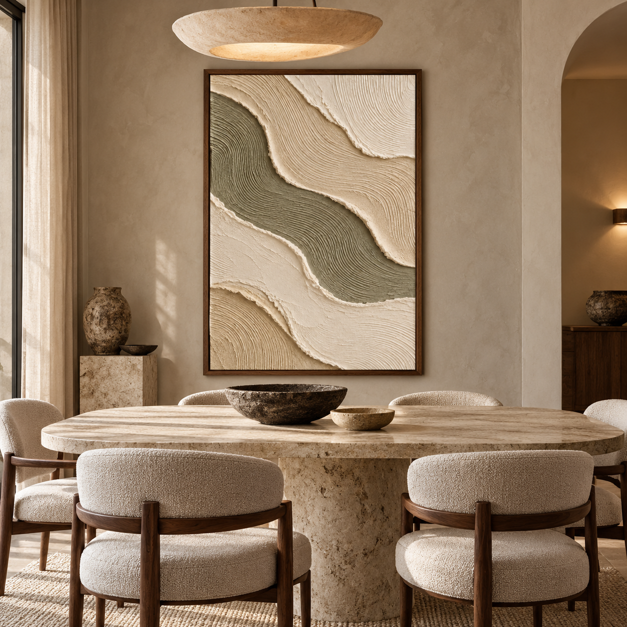 Wavy Sage Green & Beige Sand River 3D Textured Wall Art – Abstract Fluted Wave Impasto Canvas Art for Living Room, Modern Wabi-Sabi Wall Decor TEXVAS | Textured Canvas Art