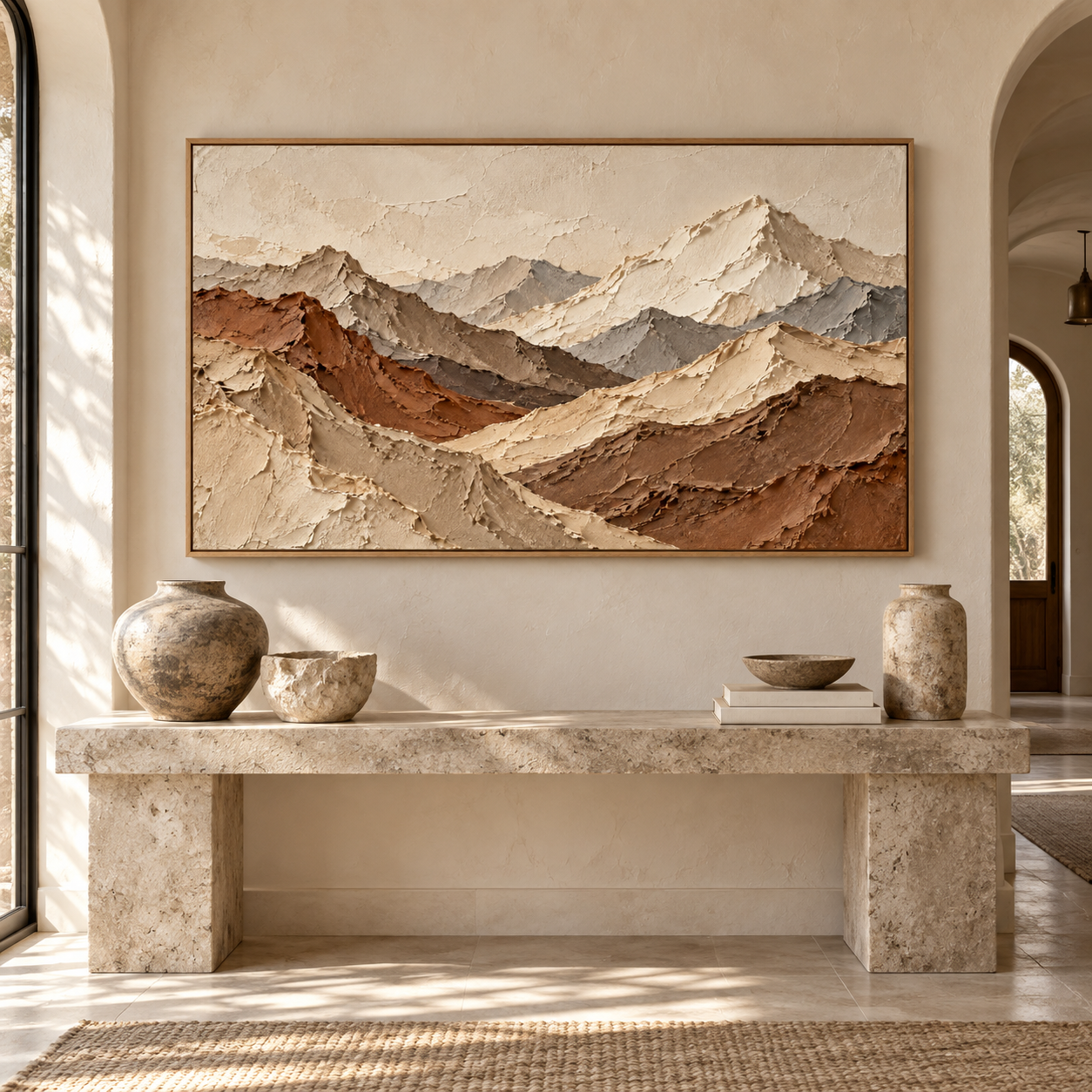 Majestic Mountain Ridge 3D Textured Wall Art – Earthy Terracotta & Slate Grey Impasto Canvas Painting for Living Room, Wabi-Sabi Landscape Wall Decor TEXVAS | Textured Canvas Art