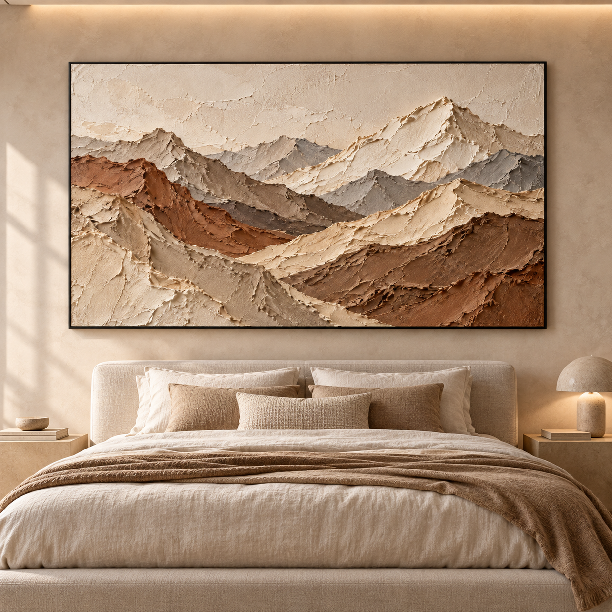 Majestic Mountain Ridge 3D Textured Wall Art – Earthy Terracotta & Slate Grey Impasto Canvas Painting for Living Room, Wabi-Sabi Landscape Wall Decor TEXVAS | Textured Canvas Art