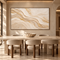 Golden Sands Flow: Horizontal Luxury 3D Textured Wavy Mountain and Gold Leaf Impasto Wall Art for Modern Living Rooms TEXVAS | Textured Canvas Art