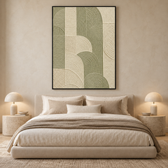 Geometric Arches Textured Wall Art - Sage Green & Cream Impasto Canvas with Curved and Linear Relief Patterns, Walnut Framed TEXVAS | Textured Canvas Art