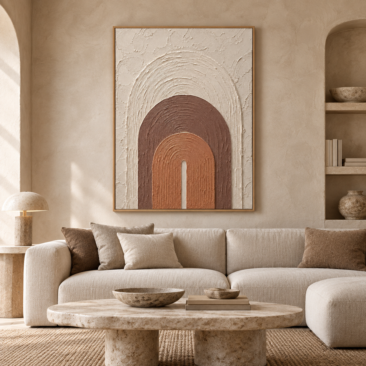 Minimalist Arch Textured Wall Art – Terracotta & Beige Modern Impasto Canvas Art for Living Room, Wabi-Sabi Boho Wall Decor TEXVAS | Textured Canvas Art