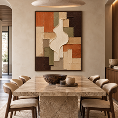 Modern Geometric Patchwork & Organic Silhouette Textured Wall Art – Earthy Terracotta, Olive Green & Cream 3D Impasto Canvas Art for Living Room, Mid-Century Wabi-Sabi Wall Decor TEXVAS | Textured Canvas Art