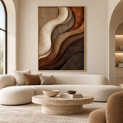 Wavy Layered Terracotta & Warm Earth Tone 3D Textured Wall Art – Abstract Fluted Wave Impasto Canvas Art for Living Room, Modern Wabi-Sabi Wall Decor TEXVAS | Textured Canvas Art