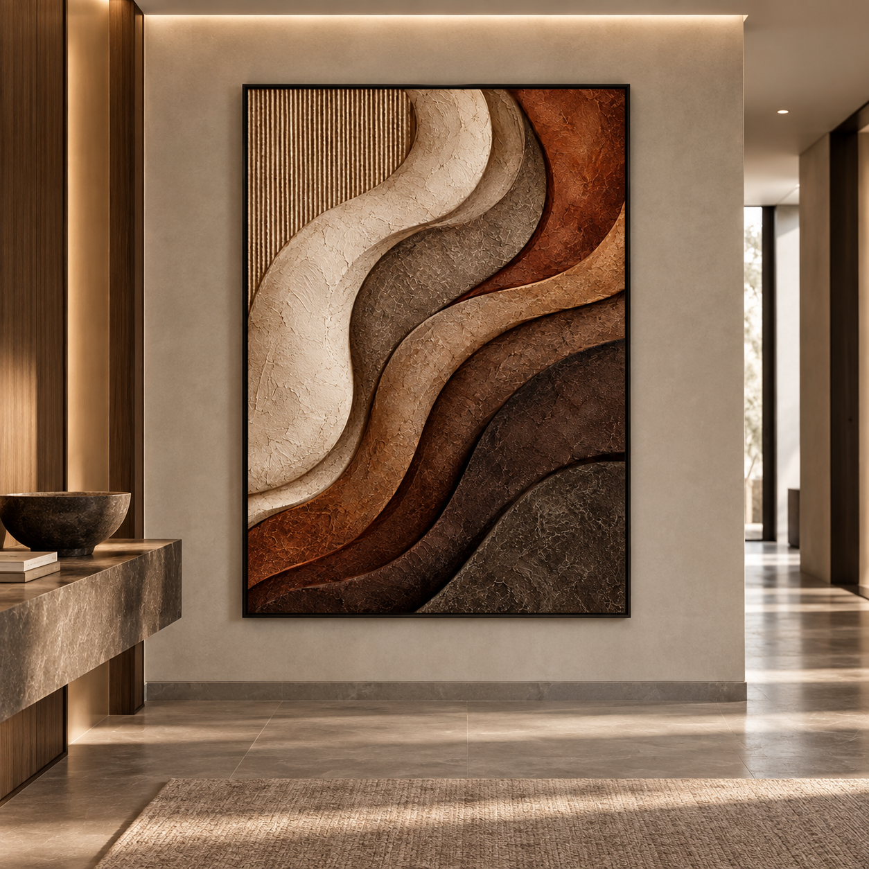 Wavy Layered Terracotta & Warm Earth Tone 3D Textured Wall Art – Abstract Fluted Wave Impasto Canvas Art for Living Room, Modern Wabi-Sabi Wall Decor TEXVAS | Textured Canvas Art