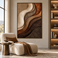 Wavy Layered Terracotta & Warm Earth Tone 3D Textured Wall Art – Abstract Fluted Wave Impasto Canvas Art for Living Room, Modern Wabi-Sabi Wall Decor TEXVAS | Textured Canvas Art