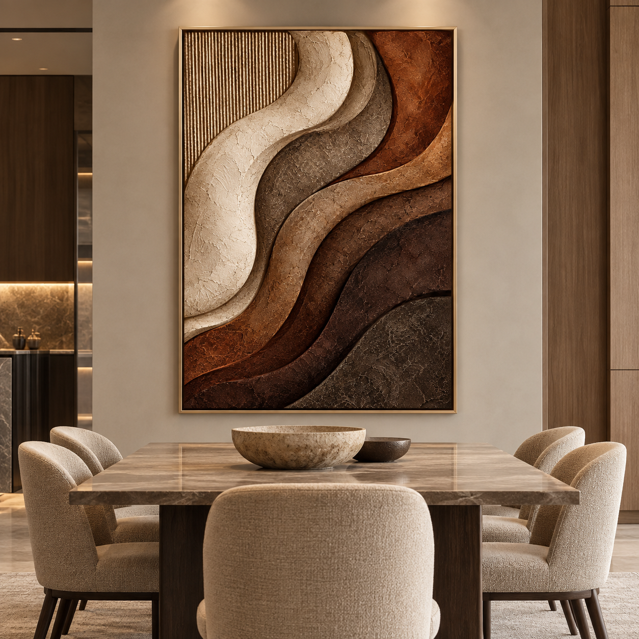 Wavy Layered Terracotta & Warm Earth Tone 3D Textured Wall Art – Abstract Fluted Wave Impasto Canvas Art for Living Room, Modern Wabi-Sabi Wall Decor TEXVAS | Textured Canvas Art