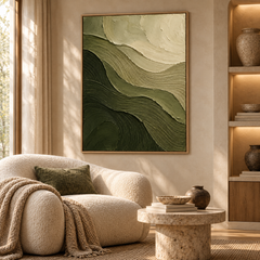 Wavy Sage & Forest Green Mountain Ridge 3D Textured Wall Art – Abstract Fluted Waves Impasto Canvas Art for Living Room, Wabi-Sabi Nature-Inspired Wall Decor TEXVAS | Textured Canvas Art