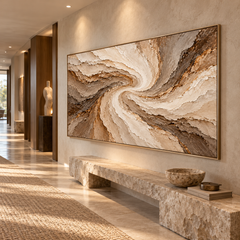 Earthy Swirl Vortex 3D Textured Wall Art – Spiral Canyon & Sandstorm Impasto Canvas Painting for Living Room, Large Horizontal Wabi-Sabi Wall Decor TEXVAS | Textured Canvas Art