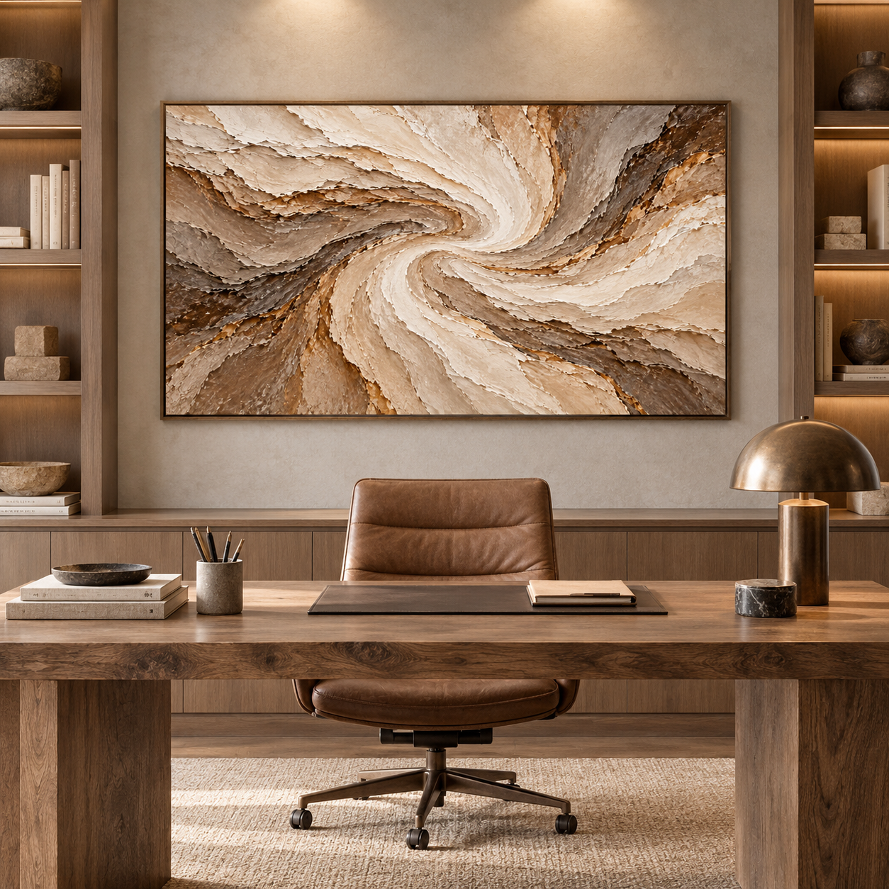 Earthy Swirl Vortex 3D Textured Wall Art – Spiral Canyon & Sandstorm Impasto Canvas Painting for Living Room, Large Horizontal Wabi-Sabi Wall Decor TEXVAS | Textured Canvas Art
