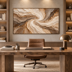 Earthy Swirl Vortex 3D Textured Wall Art – Spiral Canyon & Sandstorm Impasto Canvas Painting for Living Room, Large Horizontal Wabi-Sabi Wall Decor TEXVAS | Textured Canvas Art