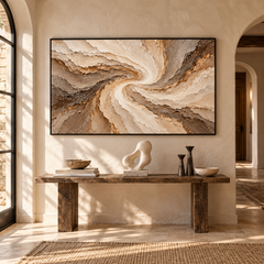 Earthy Swirl Vortex 3D Textured Wall Art – Spiral Canyon & Sandstorm Impasto Canvas Painting for Living Room, Large Horizontal Wabi-Sabi Wall Decor TEXVAS | Textured Canvas Art