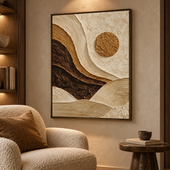 Desert Sun & Mountain Dunes 3D Textured Wall Art – Warm Ochre, Espresso & Cream Impasto Canvas Painting, Modern Wabi-Sabi Landscape Wall Decor TEXVAS | Textured Canvas Art