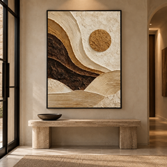 Desert Sun & Mountain Dunes 3D Textured Wall Art – Warm Ochre, Espresso & Cream Impasto Canvas Painting, Modern Wabi-Sabi Landscape Wall Decor TEXVAS | Textured Canvas Art