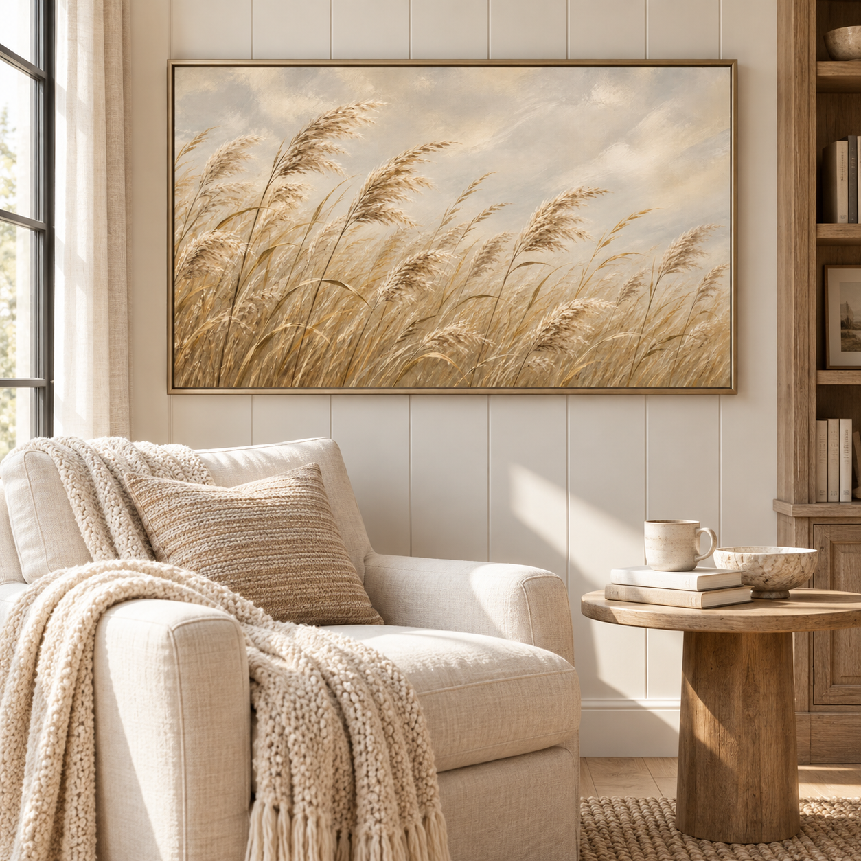 Whispering Breezes – Hand-Painted Textured Pampas Grass & Reeds Canvas Wall Art | Horizontal Modern Coastal Farmhouse Framed Artwork TEXVAS | Textured Canvas Art