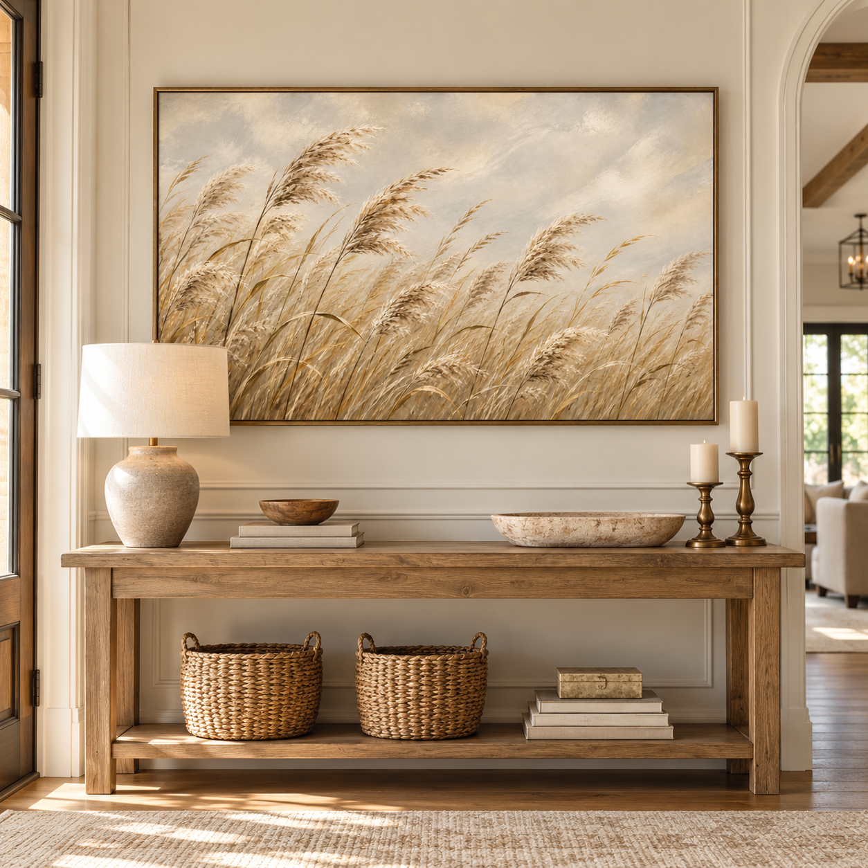 Whispering Breezes – Hand-Painted Textured Pampas Grass & Reeds Canvas Wall Art | Horizontal Modern Coastal Farmhouse Framed Artwork TEXVAS | Textured Canvas Art