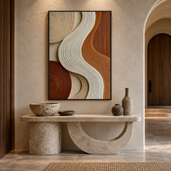 Terracotta S-Wave & Concentric Rings 3D Textured Wall Art – Warm Rust, Caramel & Cream Fluted Canvas Painting, Modern Wabi-Sabi Vertical Wall Decor TEXVAS | Textured Canvas Art