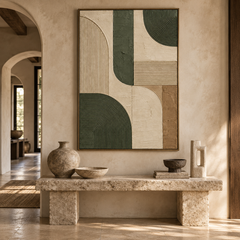 Olive Green Geometric Arches 3D Textured Wall Art – Fluted Arch & Line Relief Impasto Canvas Painting, Modern Wabi-Sabi Geometric Wall Decor TEXVAS | Textured Canvas Art
