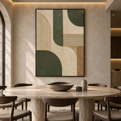 Olive Green Geometric Arches 3D Textured Wall Art – Fluted Arch & Line Relief Impasto Canvas Painting, Modern Wabi-Sabi Geometric Wall Decor TEXVAS | Textured Canvas Art