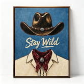 "Stay Wild" Textured Western Canvas Art – Framed Impasto Cowboy Painting