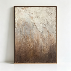 "Wabi-Sabi Serenity" – Neutral Abstract Heavy Textured Impasto Canvas Art (Washed Earth-Tone Framed Wall Decor)