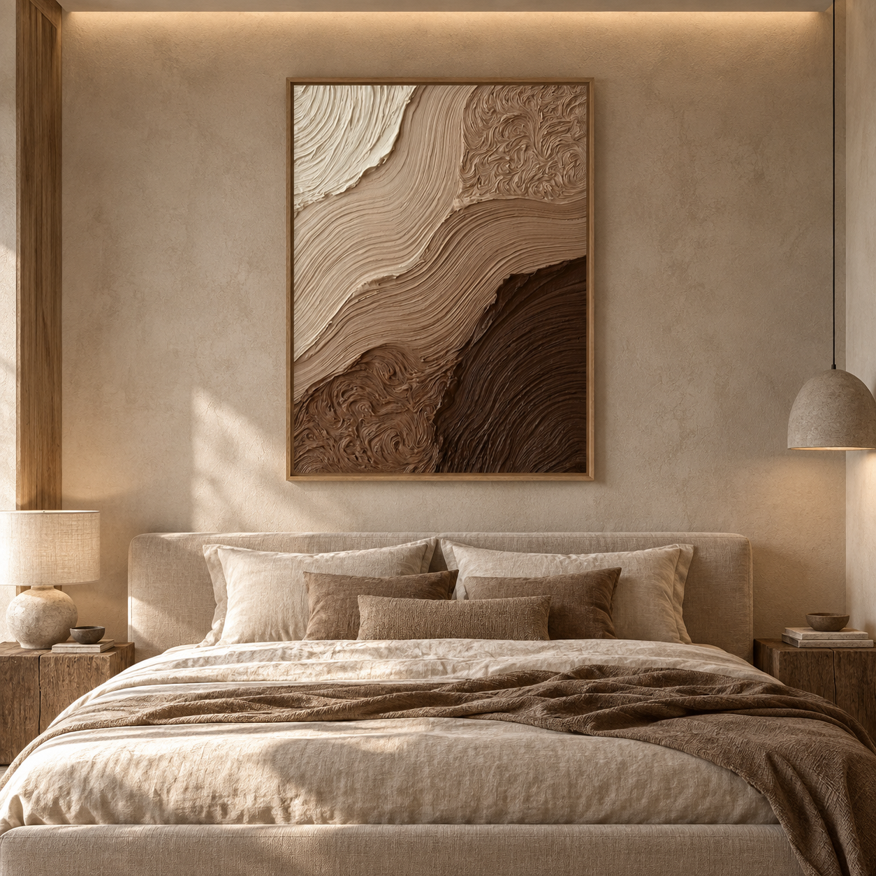Earthy Mocha Strata 3D Textured Wall Art – Warm Coffee, Tan & Cream Impasto Wave Canvas Painting, Modern Wabi-Sabi Organic Wall Decor TEXVAS | Textured Canvas Art