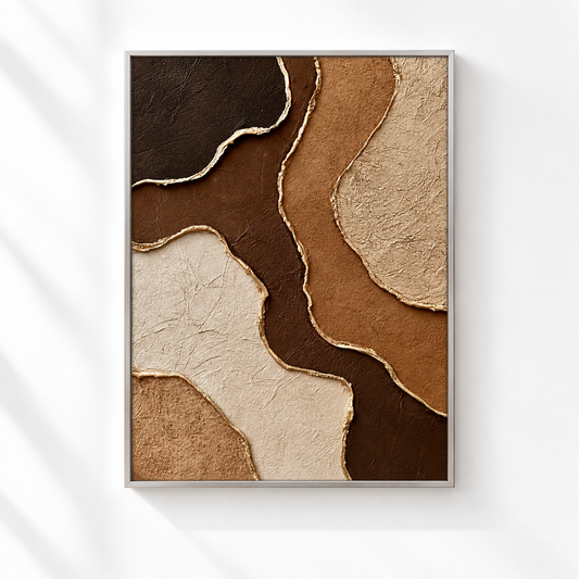 Earthy Gold Vein Strata 3D Textured Wall Art – Dark Espresso, Ochre & Cream Gold Foil Edge Impasto Canvas Painting, Modern Wabi-Sabi Vertical Wall Decor TEXVAS | Textured Canvas Art