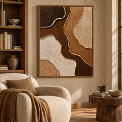 Earthy Gold Vein Strata 3D Textured Wall Art – Dark Espresso, Ochre & Cream Gold Foil Edge Impasto Canvas Painting, Modern Wabi-Sabi Vertical Wall Decor TEXVAS | Textured Canvas Art