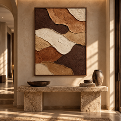 Earthy Terracotta Strata 3D Textured Wall Art – Espresso, Ochre & Cream Torn Edge Impasto Canvas Painting, Modern Wabi-Sabi Plaster Wall Decor TEXVAS | Textured Canvas Art