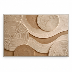 Concentric Zen Rings 3D Textured Wall Art – Warm Sand Beige & Cream Fluted Circle Impasto Canvas Painting, Large Horizontal Wabi-Sabi Wall Decor TEXVAS | Textured Canvas Art