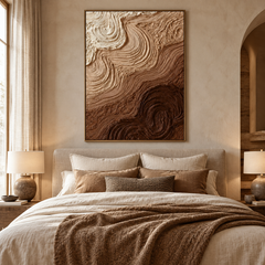 Swirling Earth & Coffee Strata 3D Textured Wall Art – Warm Espresso, Caramel & Cream Impasto Canvas Painting, Modern Wabi-Sabi Swirl Plaster Wall Decor TEXVAS | Textured Canvas Art