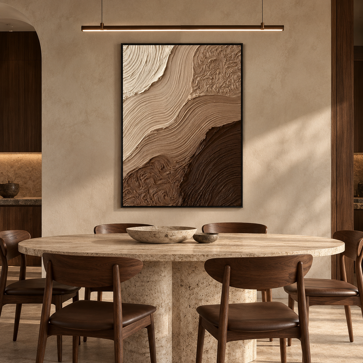 Earthy Mocha Strata 3D Textured Wall Art – Warm Coffee, Tan & Cream Impasto Wave Canvas Painting, Modern Wabi-Sabi Organic Wall Decor TEXVAS | Textured Canvas Art
