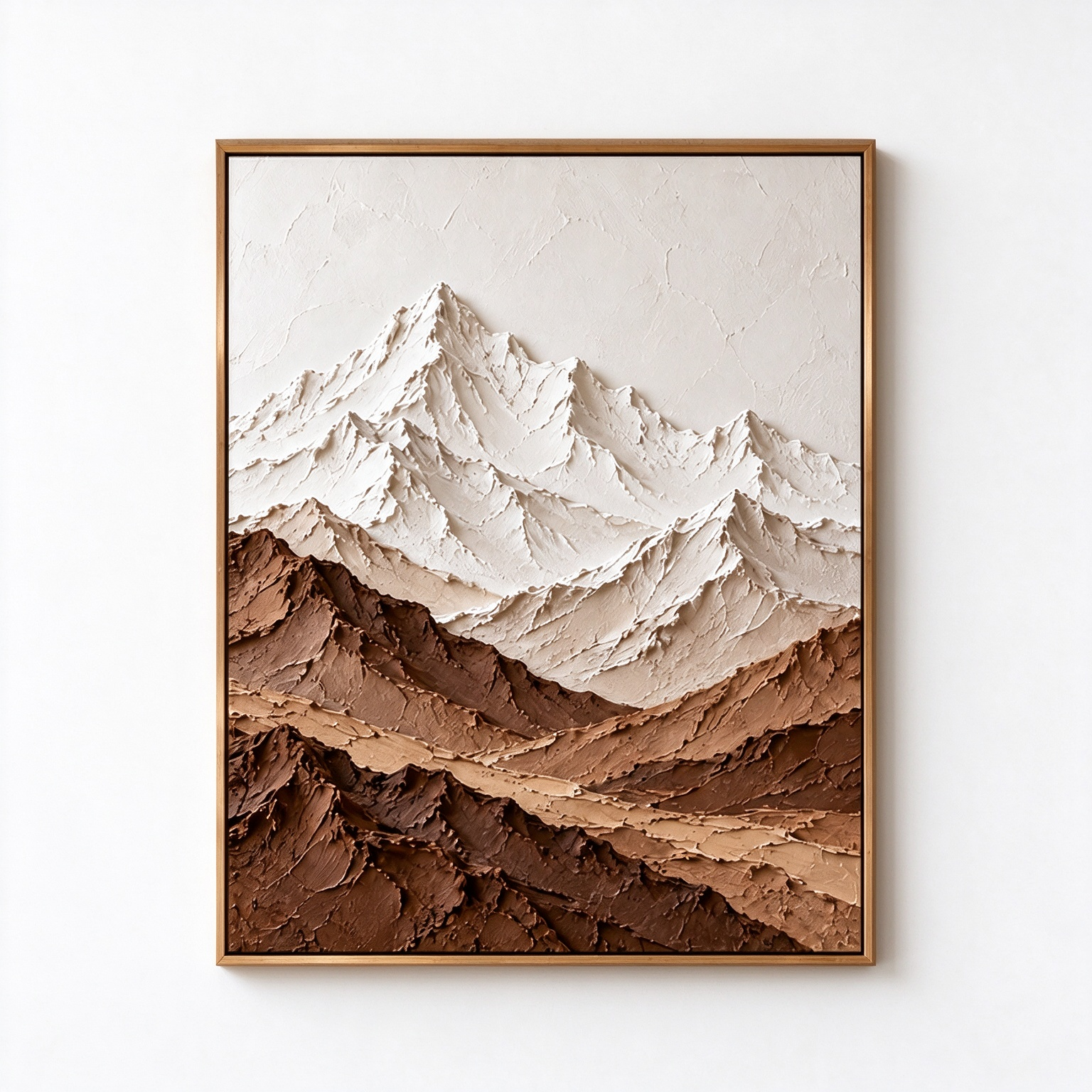 Alpine Peaks – Hand-Painted 3D Snow Mountain & Earthy Brown Textured Canvas Wall Art | Vertical Minimalist Framed Artwork TEXVAS | Textured Canvas Art