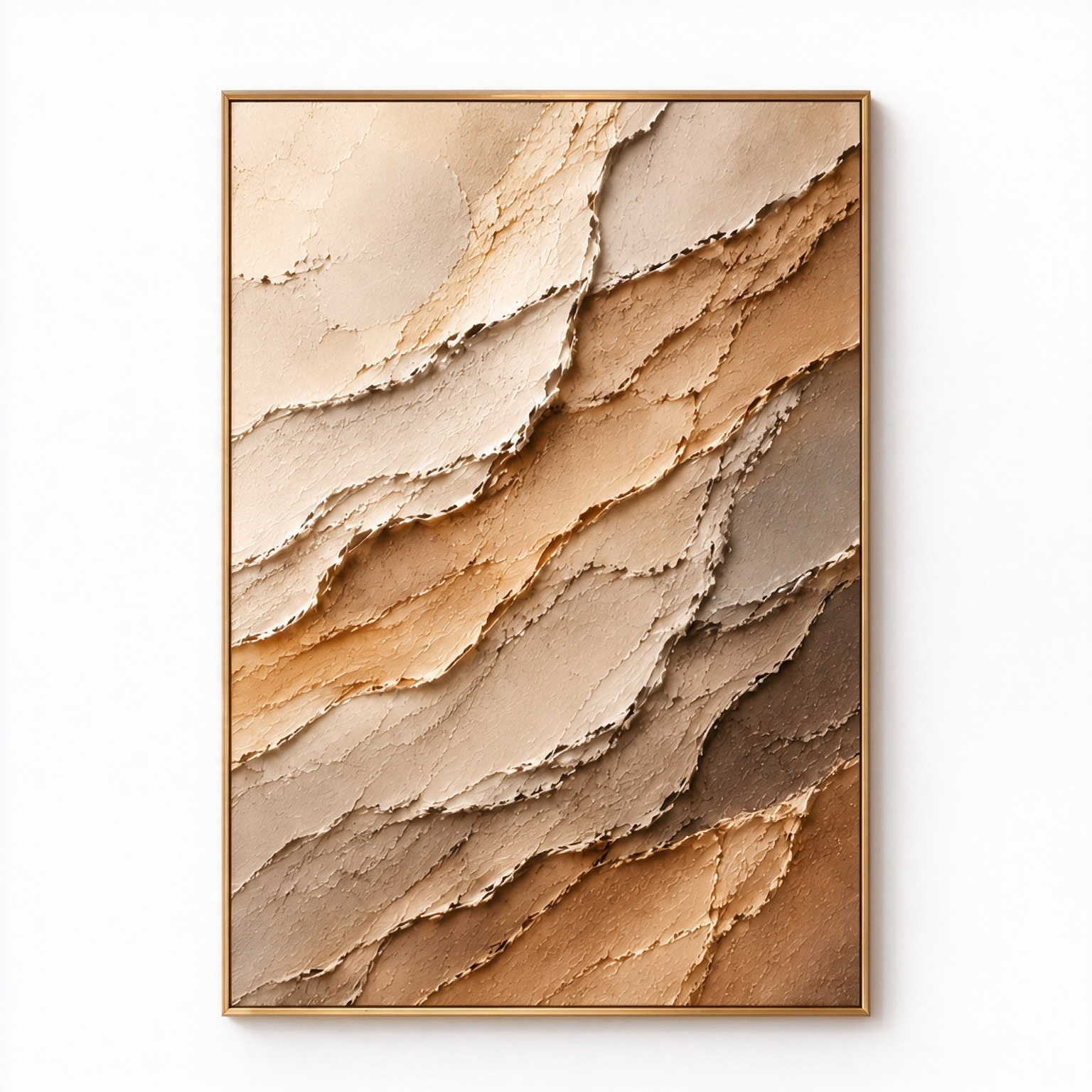 Large Vertical 3D Textured Canvas Wall Art – Hand-Painted Earth Tone Beige & Brown Sand Wave Impasto Oil Painting, Modern Wabi-Sabi Neutral Palette Knife Plaster Art for Entryway & Bedroom Decor TEXVAS | Textured Canvas Art
