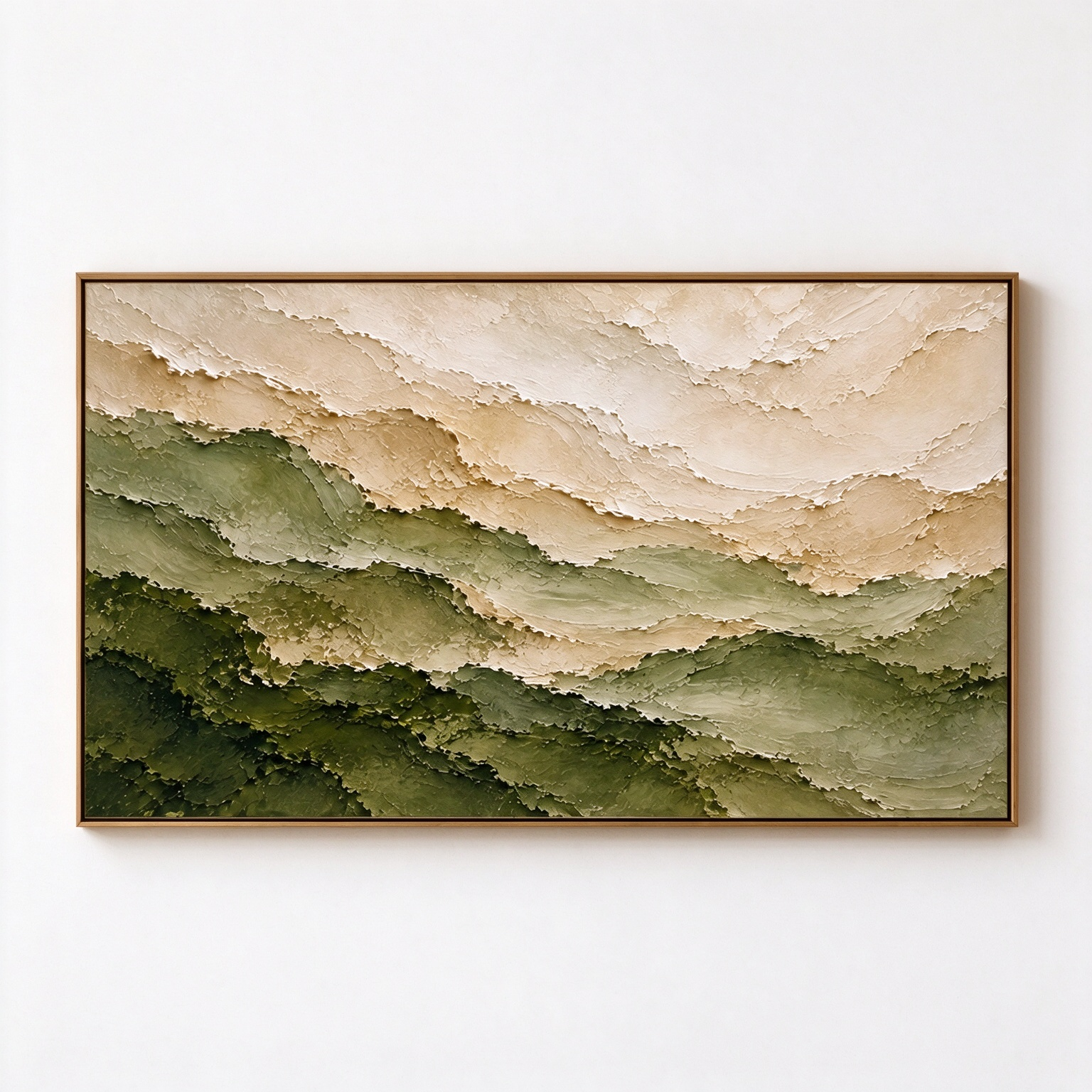 Misty Ridges – Hand-Painted 3D Sage Green & Beige Mountain Textured Canvas Wall Art | Minimalist Wabi-Sabi Framed Artwork TEXVAS | Textured Canvas Art